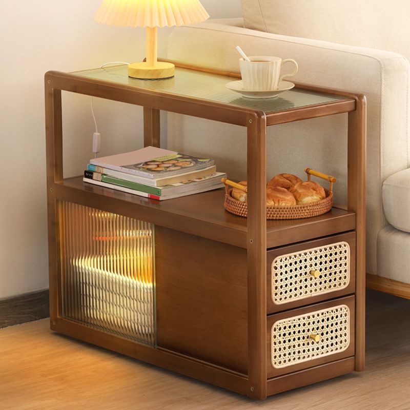 Natural/Brown Glass Top End Table 24" Tall Rectangular Nesting Side Table