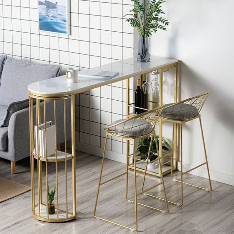 Industrial Style Bistro Bar Desk Marble Top Specialty Pub Table for Cafe