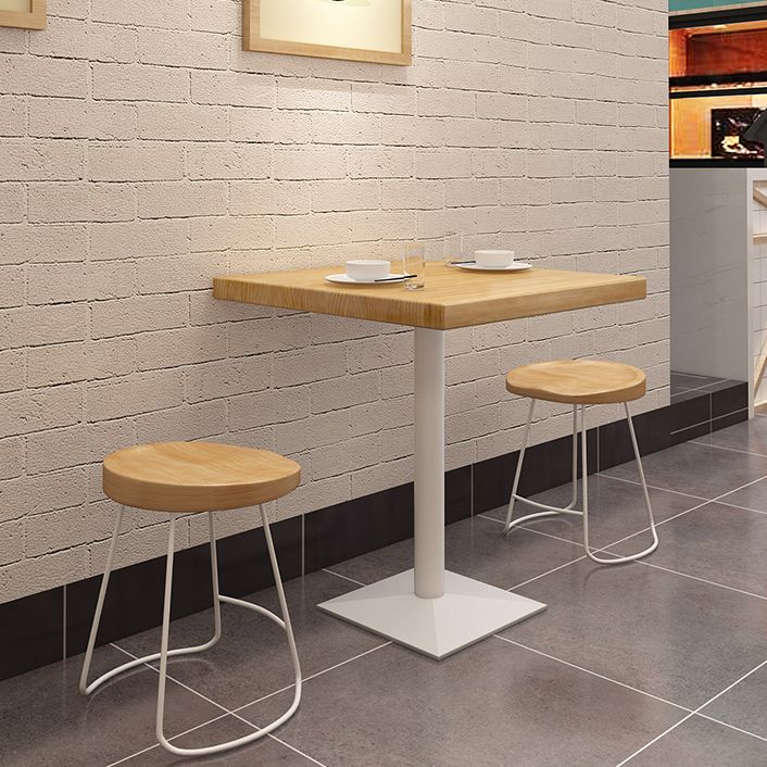 Metal Industrial Square Dining Table Pine Wood Top Table with Pedestal