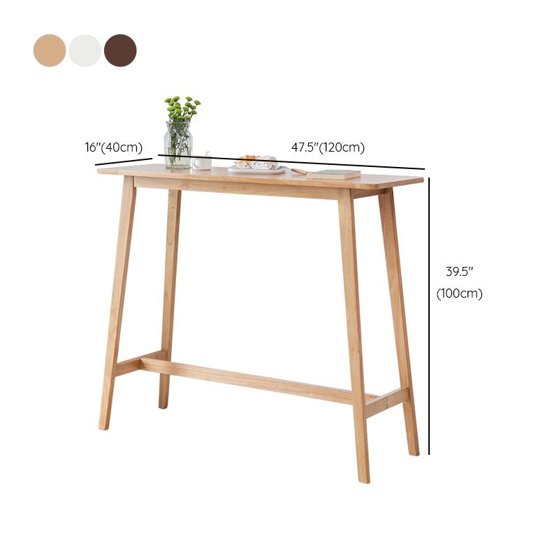 Contemporary Rectangle Bar Table Solid Wood Bar Dining Table with Footrest