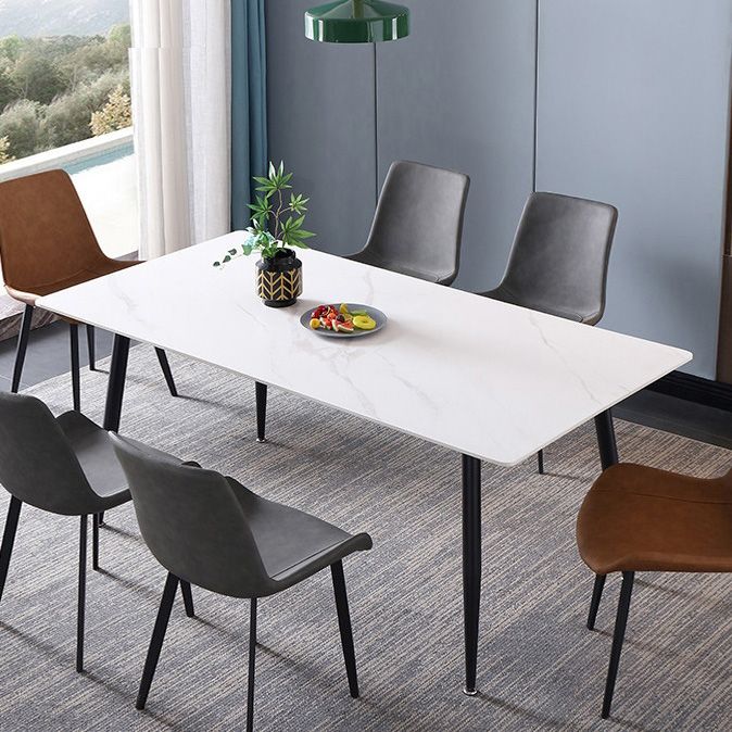 Rectangle Industrial Dining Room Table Sintered Stone Table with 4 Black Legs