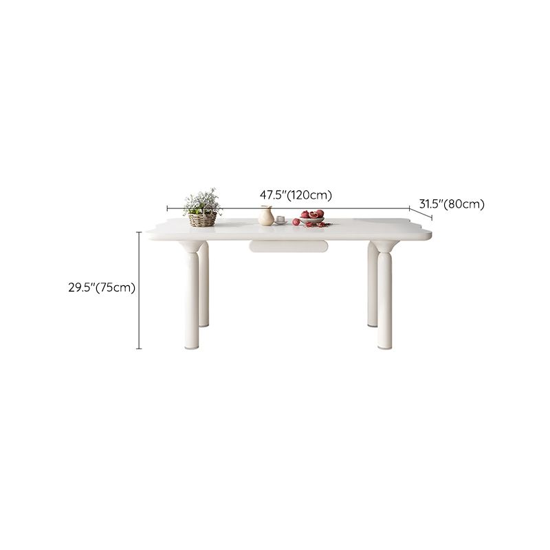 White Rectangle Dining Table Stone and Solid Wood Dining Table with 4 Legs