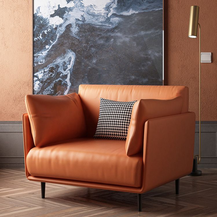 Standard Faux Leather Sofa Modern Pillow Top Arm Sofa in Orange