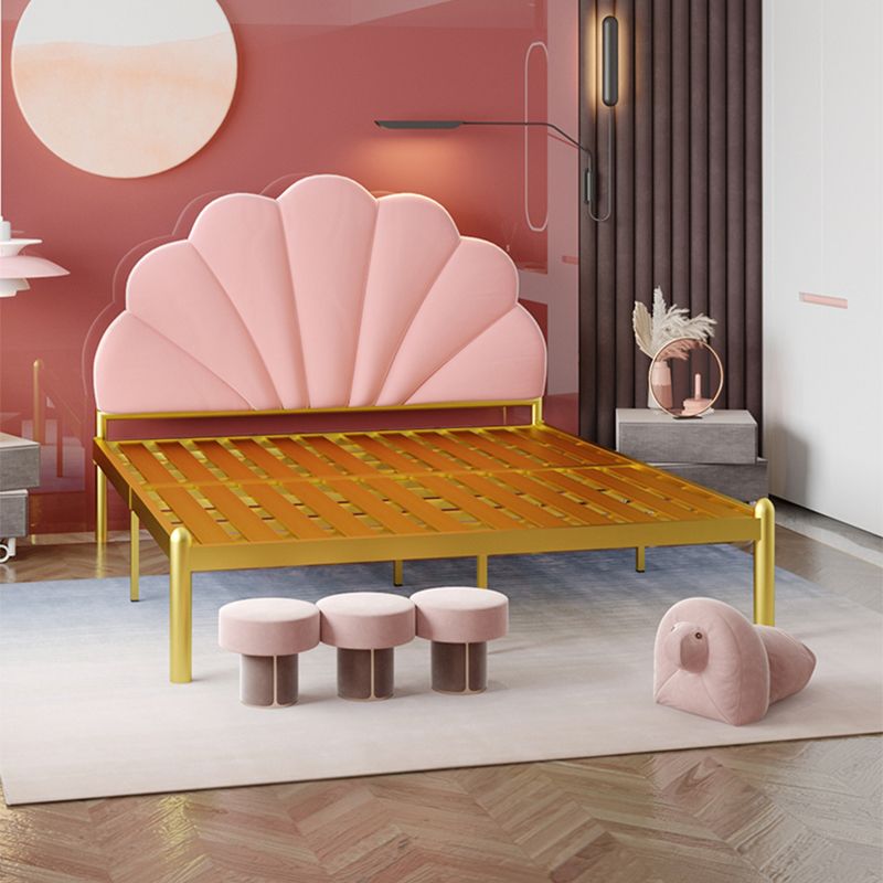 shell Suede Upholstered Headboard ,47 inch High Metal Panel Bed