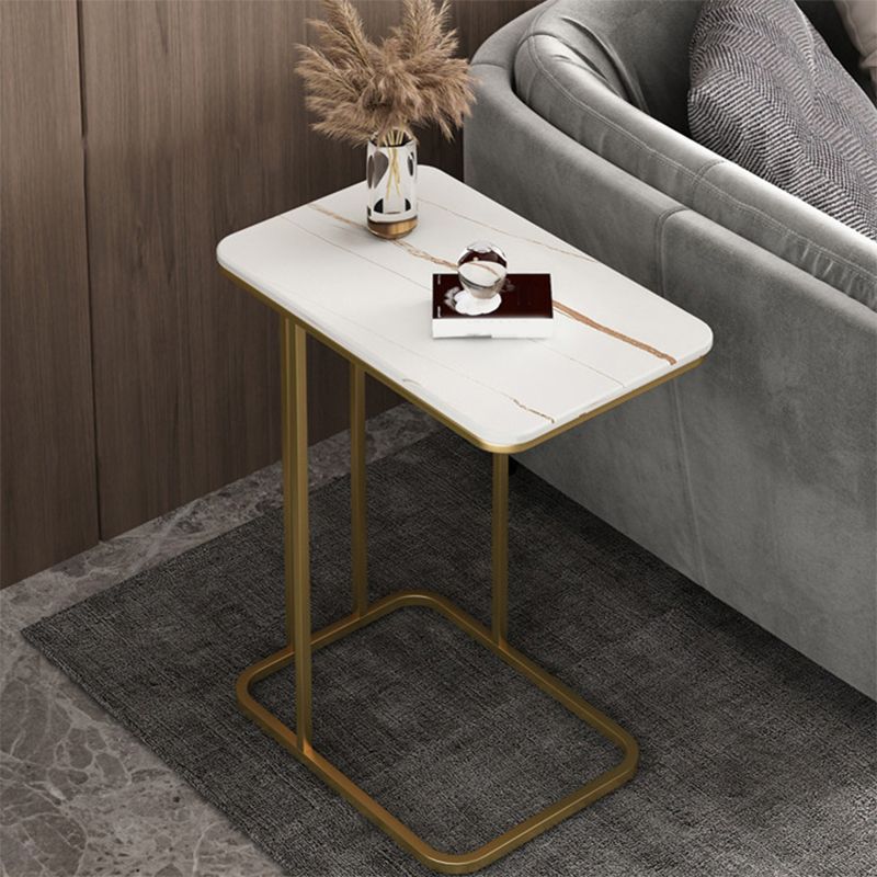 Modern C Corner Table Round Slate Side End Table for Living Room