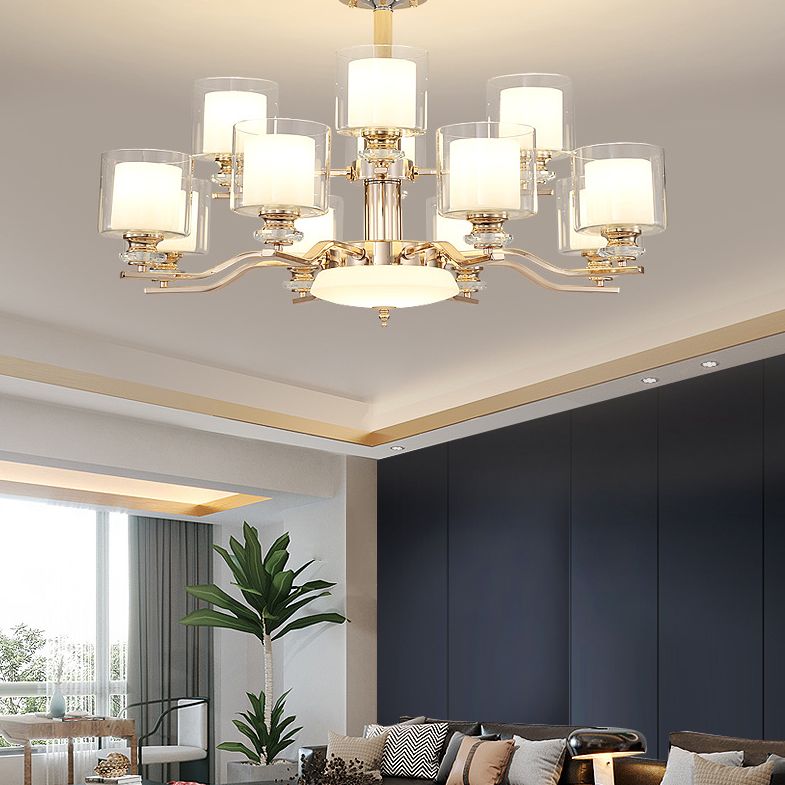 Clear and Frosted Glass Cup Chandelier Minimalist Suspension Lamp for Living Room