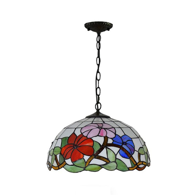 Luz de suspensión floral Tiffany Glass 1 cabeza Luz de techo pendiente negra para sala de estar