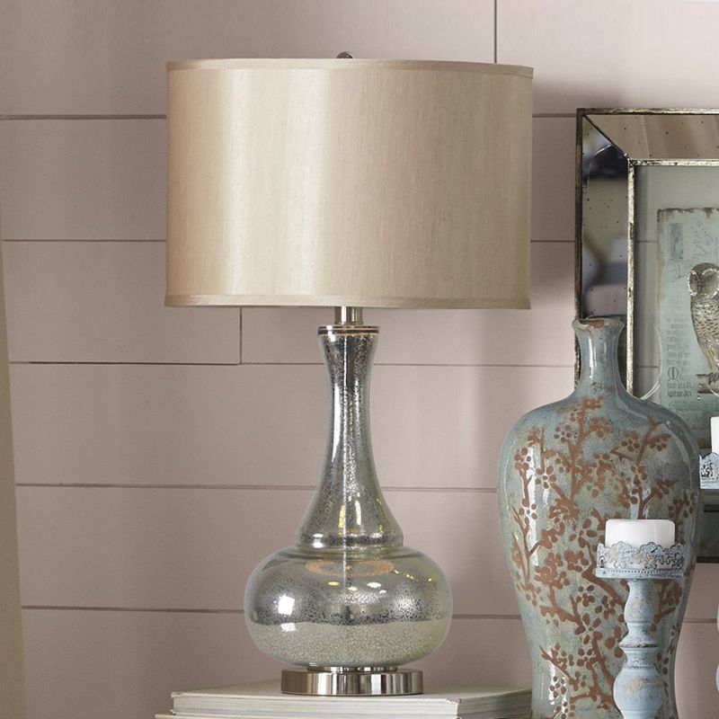 1-Bulb Night Lighting Countryside Vase Silver Crackle Glass Table Lamp with Round Shade