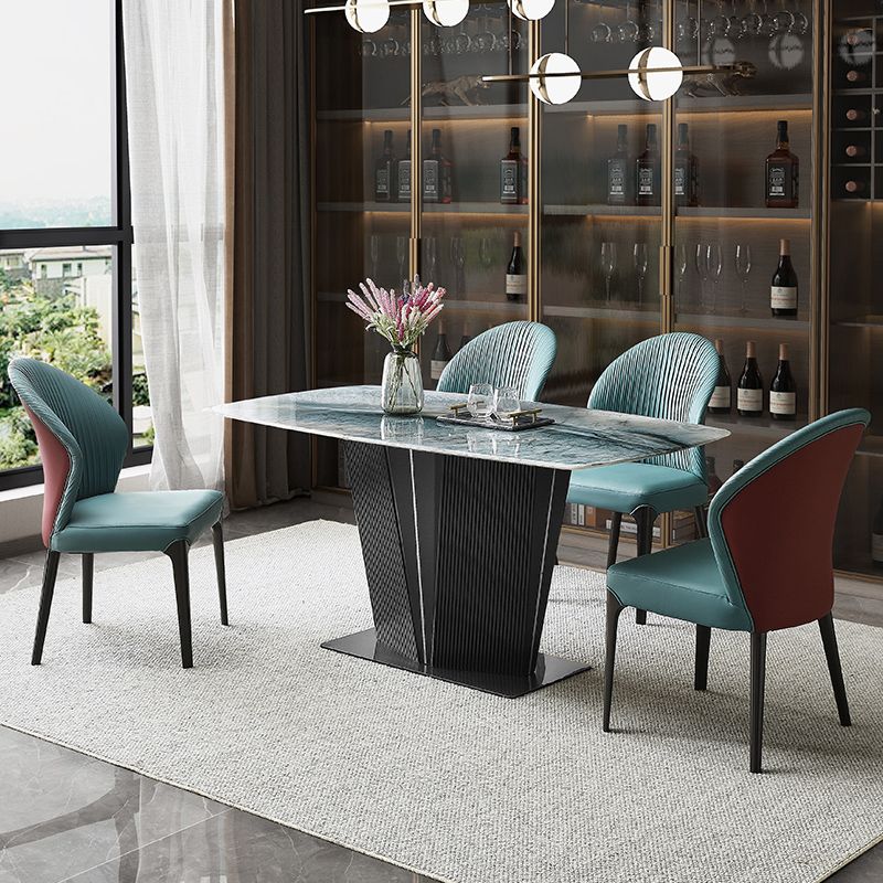 Rectangle Dining Set 1/5 Pcs Marble Dining Table with Upholstered Chairs