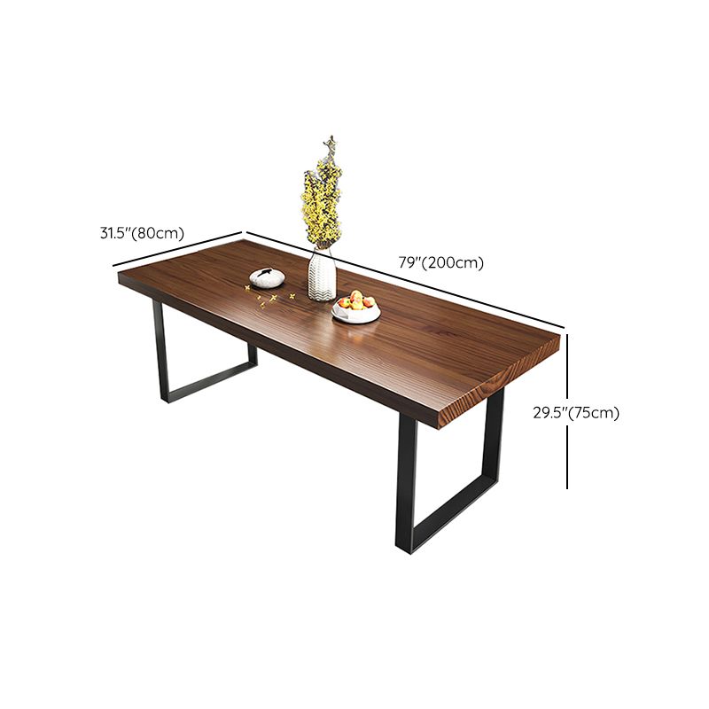 Industrial Rectangle Dining Table Solid Wood Top Dining Table with Double Pedestal Base