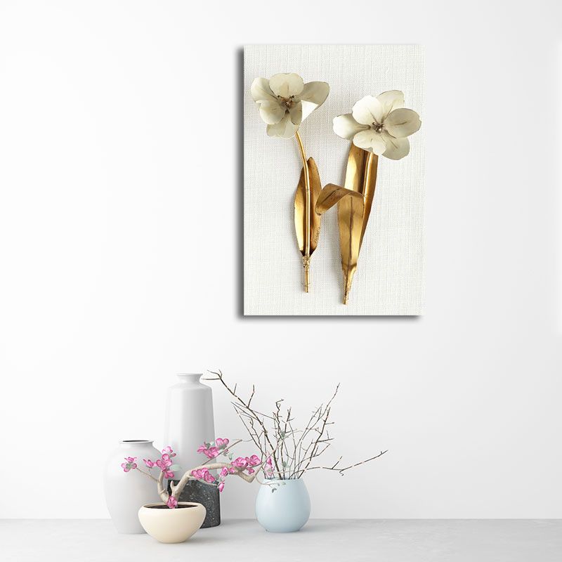 Gold Blossom Art Print Flower Nordic Style Textured Surface Canvas for Girls Bedroom