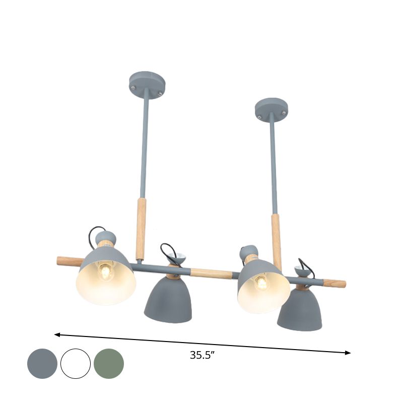 Metal Dome Shade Island Chandelier 4-Head Nordic Style Hanging Pendant Lamp in Green/Grey/White
