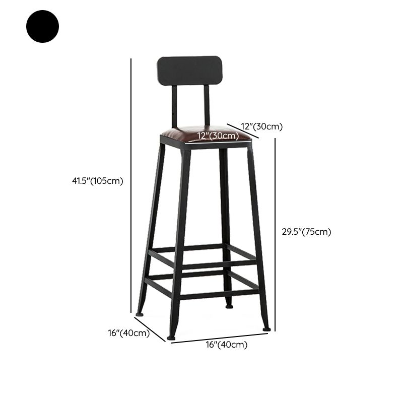 Industrial Armless Counter Stool Iron Bar Stool with Leather Cushion and Footrest