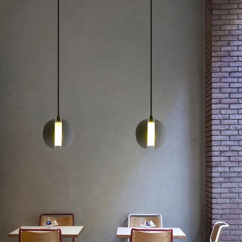 Grey Spherical Shape Pendant Lamp Modern Minimalist Cement Hanging Lamp for Living Room