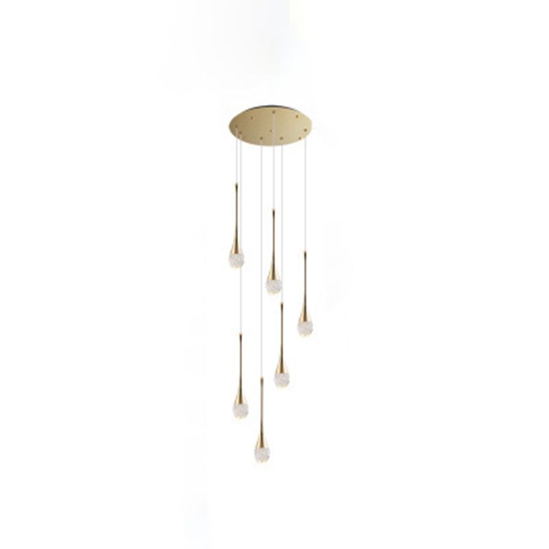 Crystal Gold LED Hanging Lamp in Modern Luxury Style Electroplate Aluminium Pendant Light for Stairs