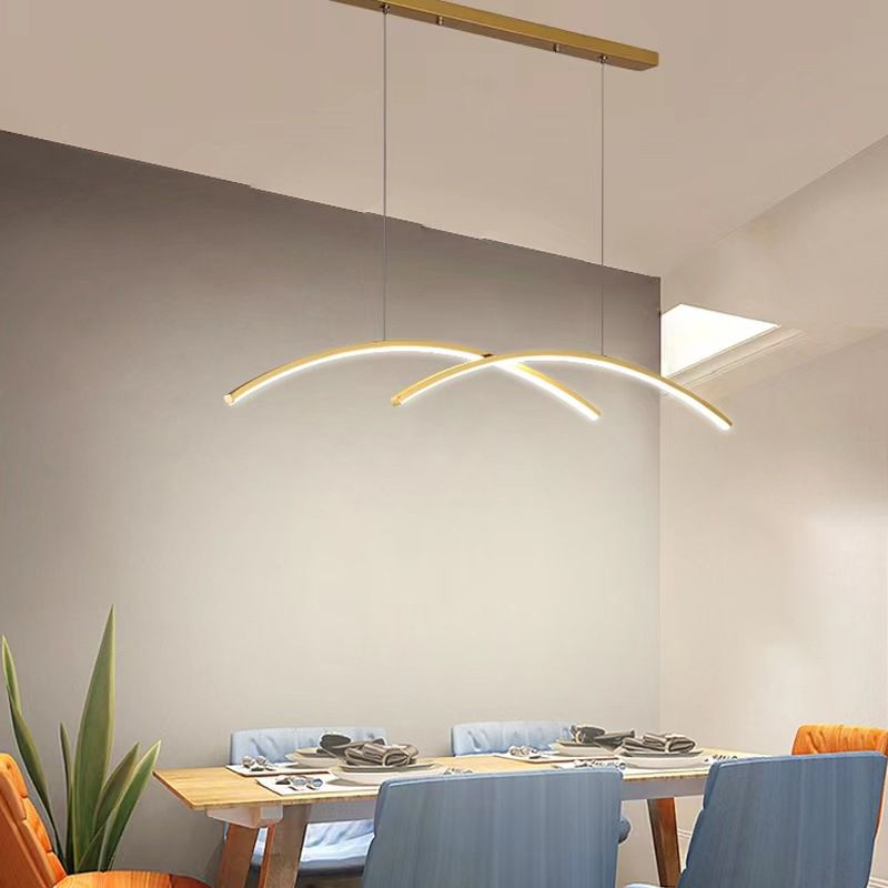 Linear 2 - Light LED Kitchen Island Fixture Iron Pendant Ceiling in Black / Gold