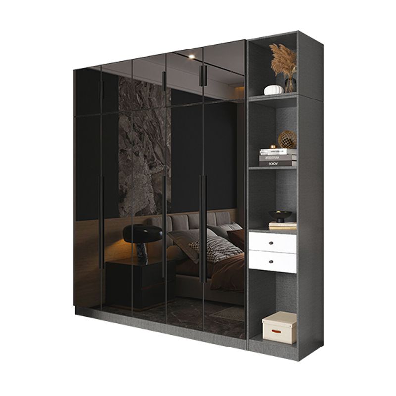 Black Color Glass Wardrobe Soft Close Door Wardrobe Closet for Home