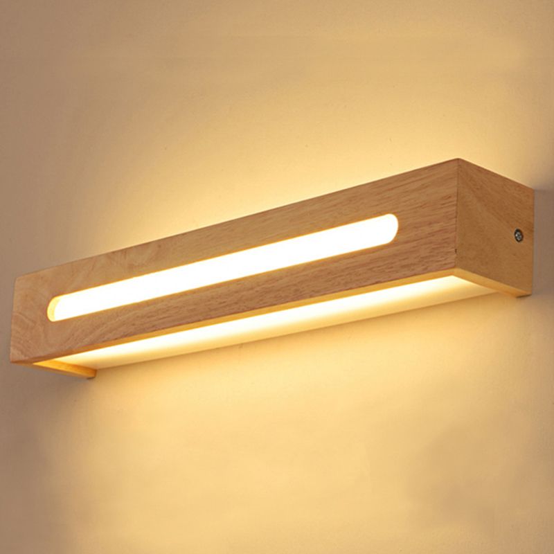 Wooden Rectangular Wall Sconce Lighting Modern Style LED Beige Sconce Light Fixture