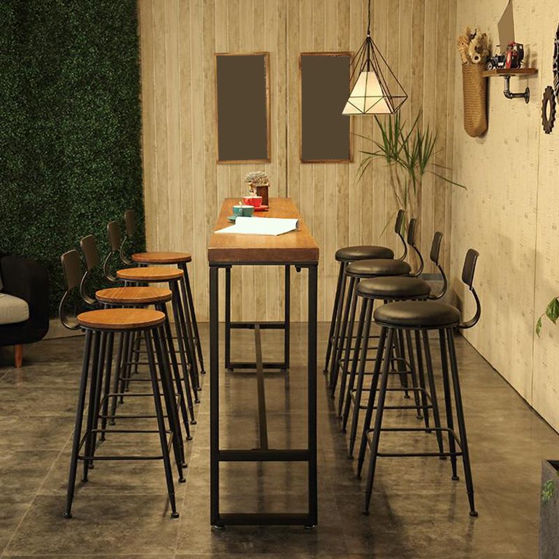 Industrial Bar Height Table Solid Wood Top Bistro Table with Metal Base