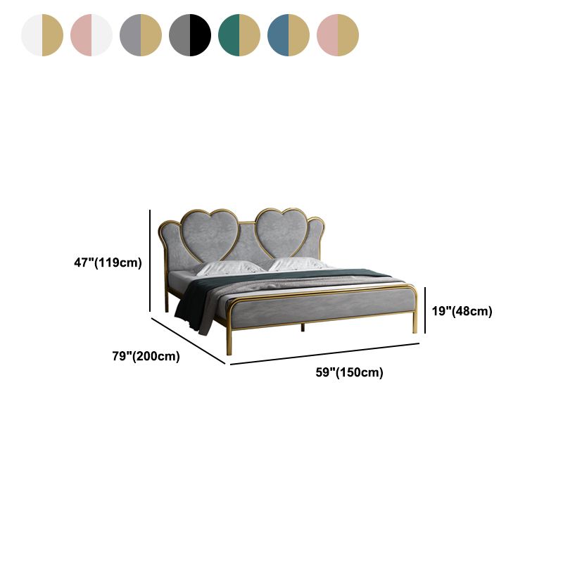 Glam Upholstered Headboard Bed with Footboard and Metal Legs