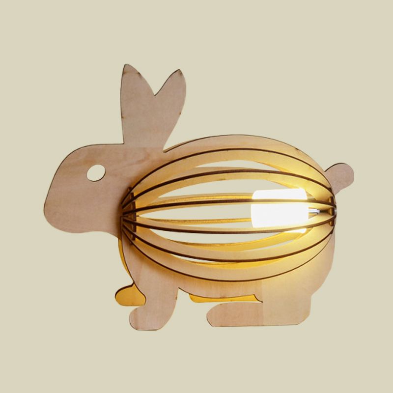 Hollow Rabbit Night Light Kids Wooden Light Brown USB Plug-in LED Desk Lamp