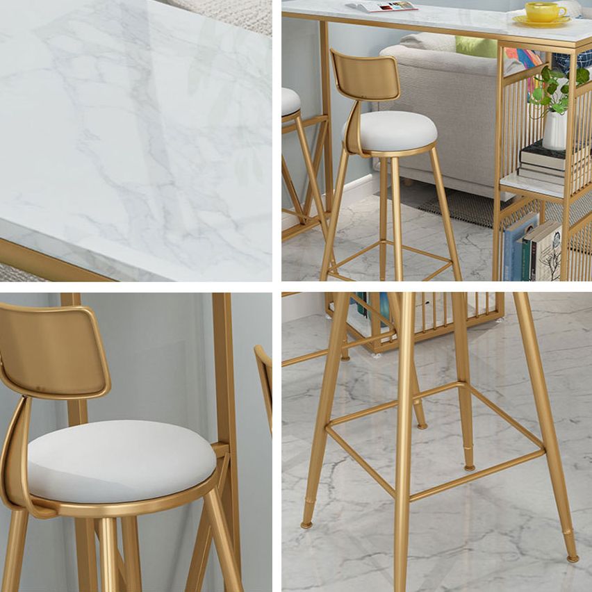 Glam1/3 Pieces Bar Table Set Rectangle Marble Counter Table with High Stools