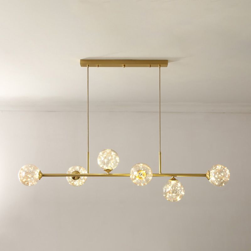 Ideas de iluminación de isla esférica de estilo contemporáneo luces colgantes de isla de vidrio transparente