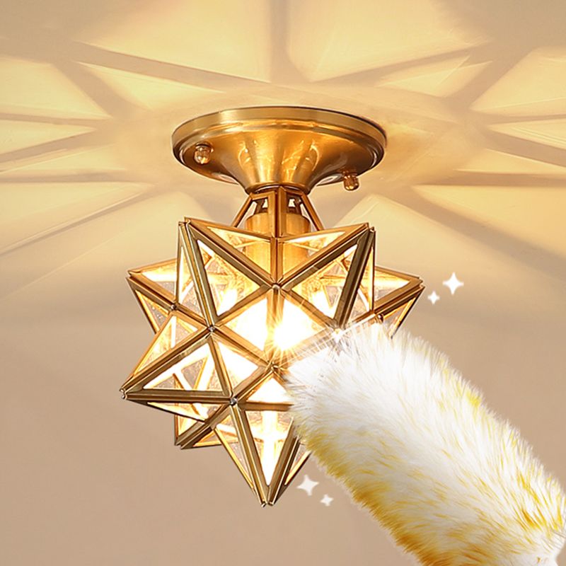 Star Semi-Flush Ceiling Light Traditional Style Clear Glass Flush Mount Lamp for Bedroom