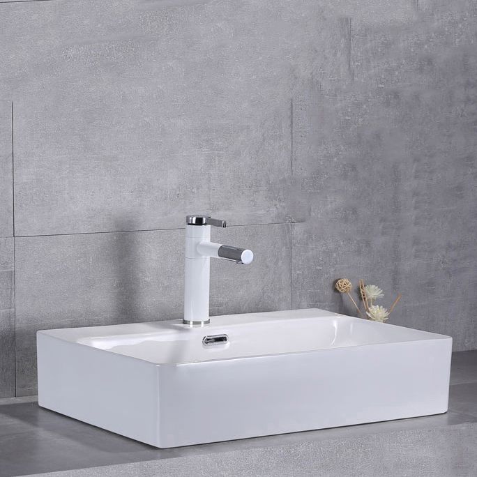 Contemporary Trough Sink Porcelain Trough Bathroom Sink with Faucet Included