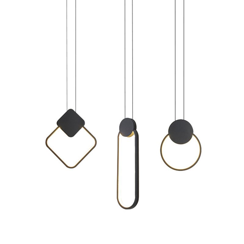 Modern Minimalist Style Cord Hung Hanging Pendant Lights Metal Ceiling Lamp in Black Finish for Bedroom