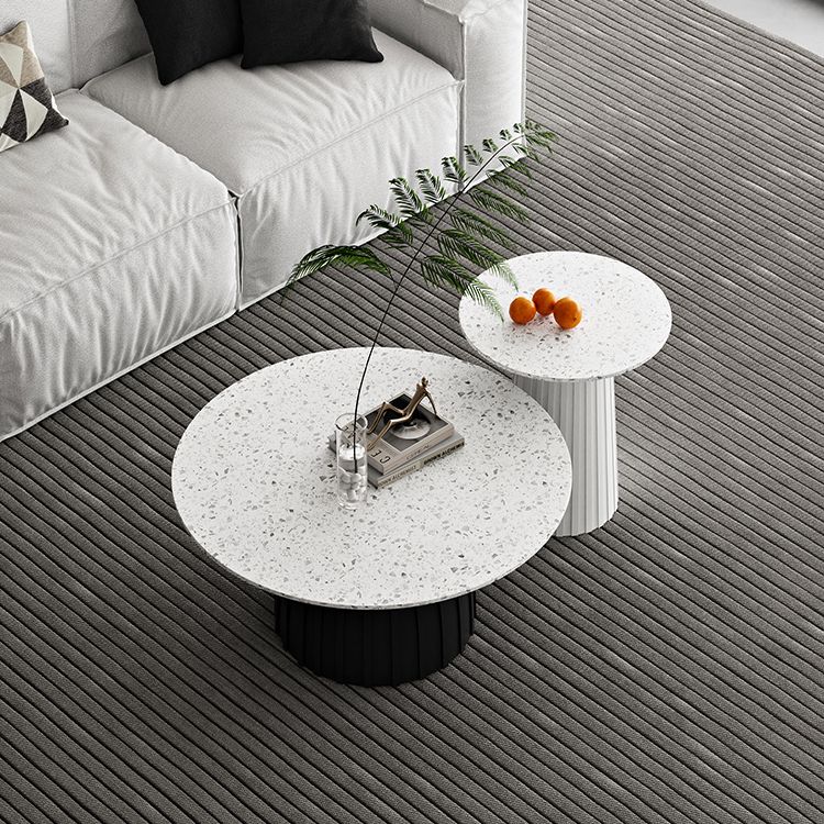Round Terrazzo Pedestal Coffee Table Modern 2 Bunching Cocktail Tables
