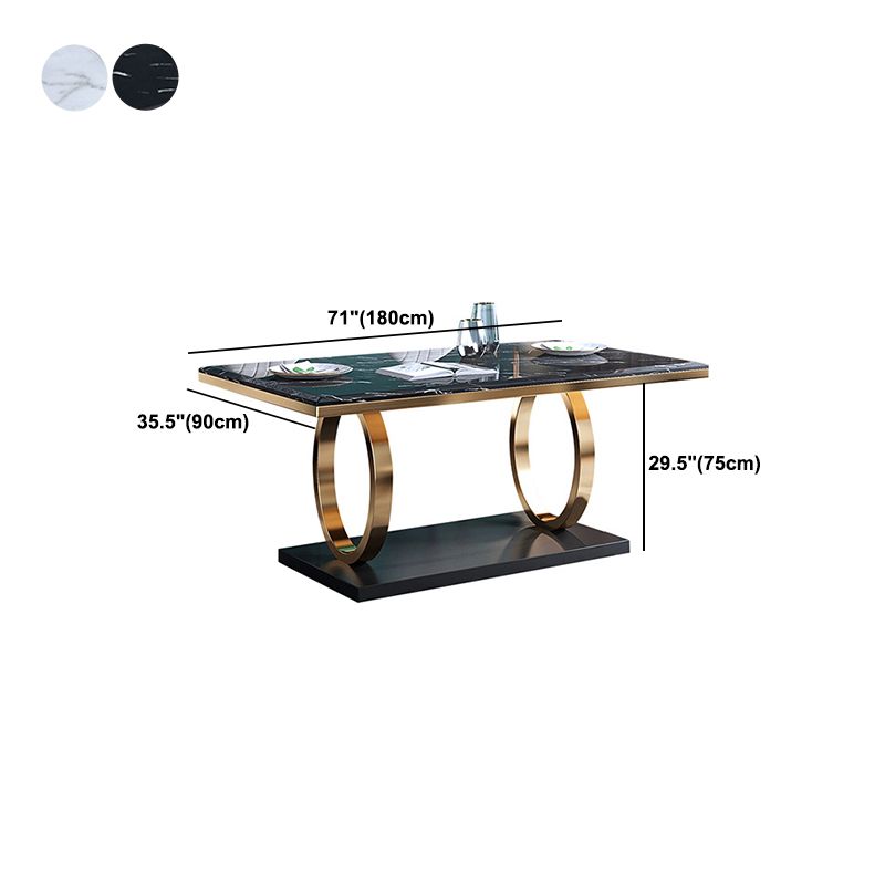 Luxury Marble Dining Table for Restaurant Rectangle Table with Metal Pedestal in Gold