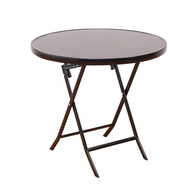 Industrial Style Metal Outdoor Table Glass-top Table with 4 Legs