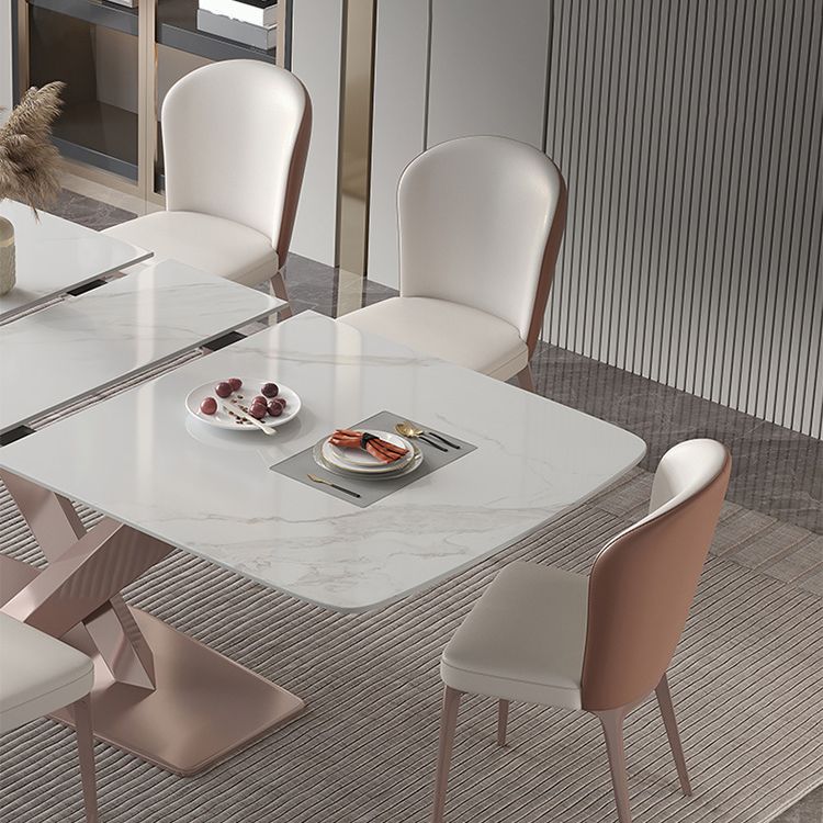 Modern 1/4/5/7 Pieces Silver Dining Table Set with Sintered Stone Top Scalable Dinette Set
