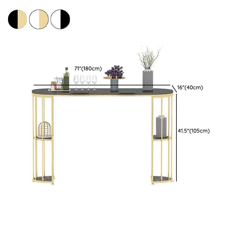 Glam Sintered Stone Bistro Bar Table Oval Metal Base Bar Table with Storage