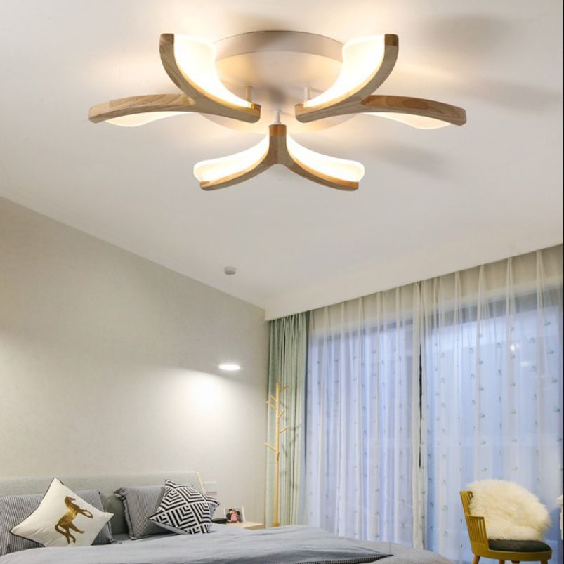 Log Kleur Sputnik Semi Flush Mount in Moderne Eenvoud Houten Plafond Licht met Acryl Shade