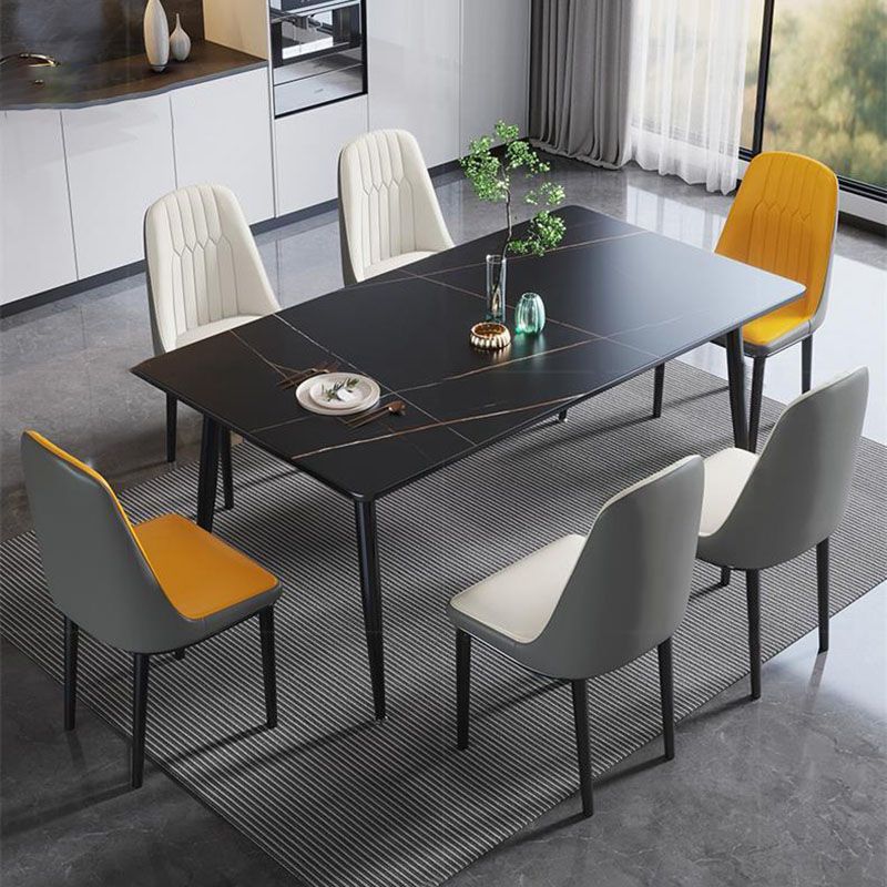 Stone Rectangle Industrial Table Standard Height Dining Table with 4 Legs