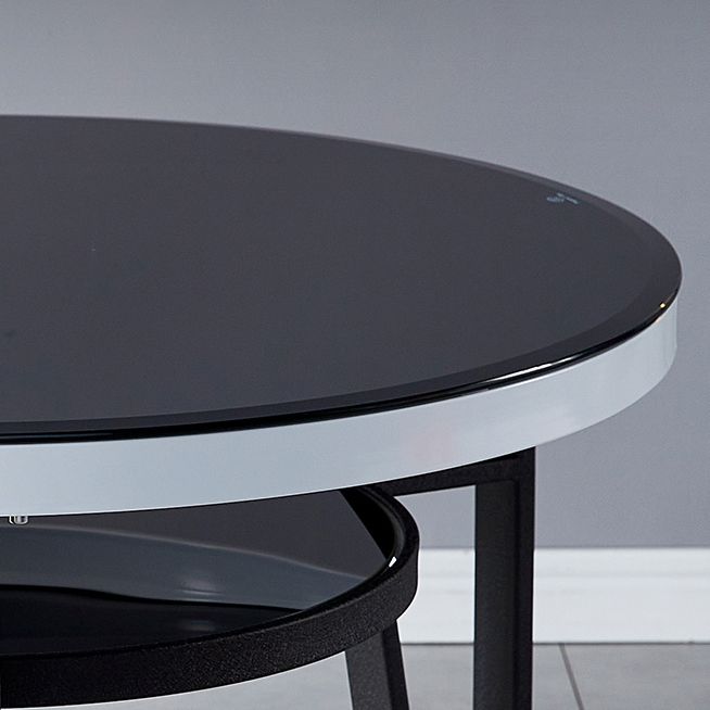 Glass Dining Room Table for 2 Person Round Tabletop with Storage