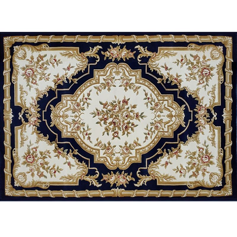Navy Living Room Area Rug Medallion Pattern Polyester Area Carpet Stain Resistant Rug