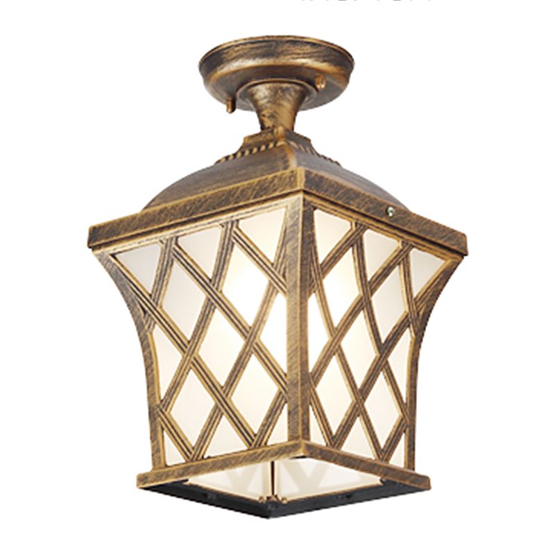 Vierkant matwit glazen plafondlamp Traditioneel 1-lamps binnenplaats semi-inbouwlicht