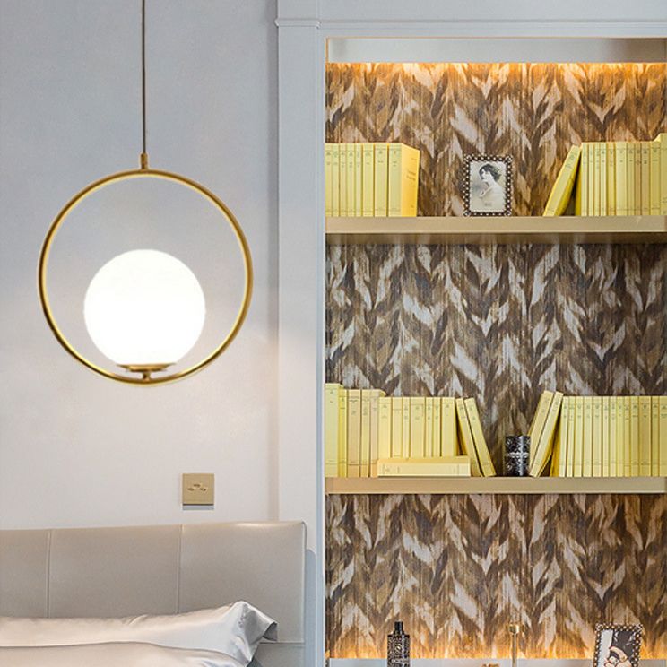 Anello metallico a pendente a sospensione a sospensione a sospensione Bianco di illuminazione a tonalità in vetro bianco con filo regolabile da 47 "