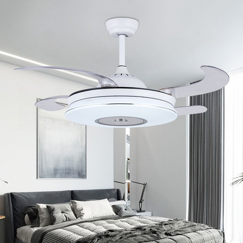 36 "w Luz de ventilador LED de LED blanco Minimalismo de metal Redonda de semi iluminación con 4 cuchillas para sala de estar, control remoto/de pared/control remoto y de pared