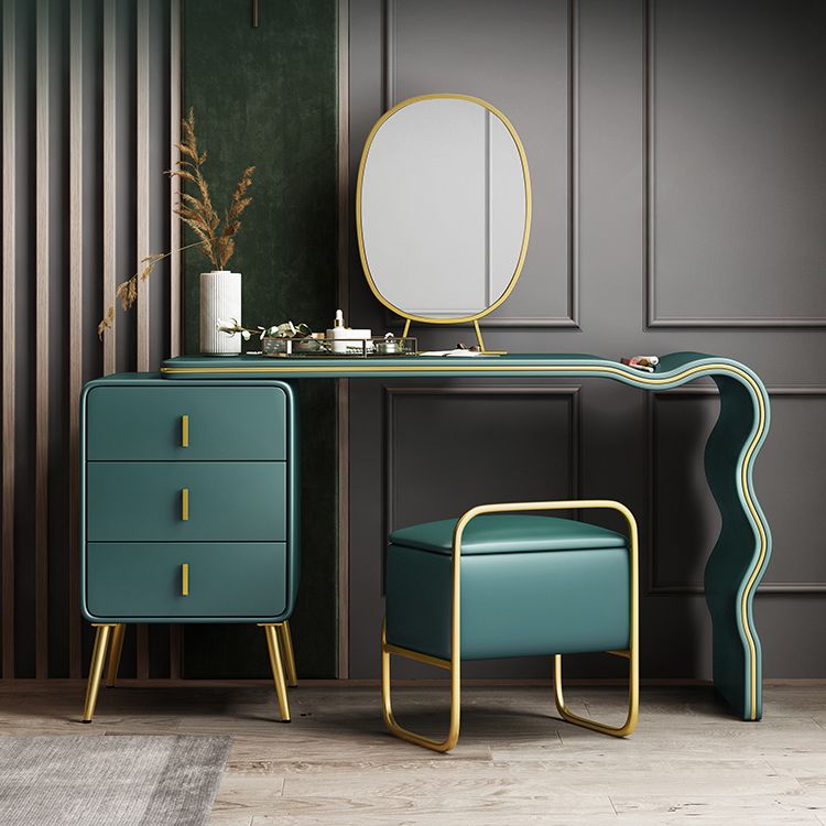 Vanity Faux Leather Makeup Dressing Table with Mirror and Stool Set