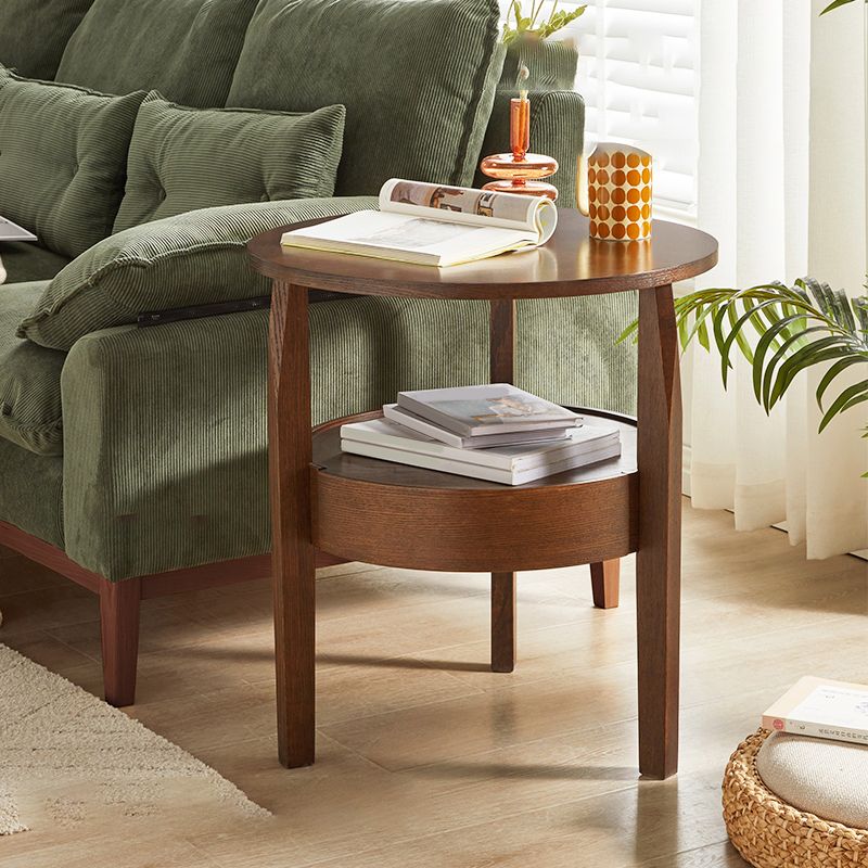Solid Wood Side Table Modern Style Round Storage Patio Table