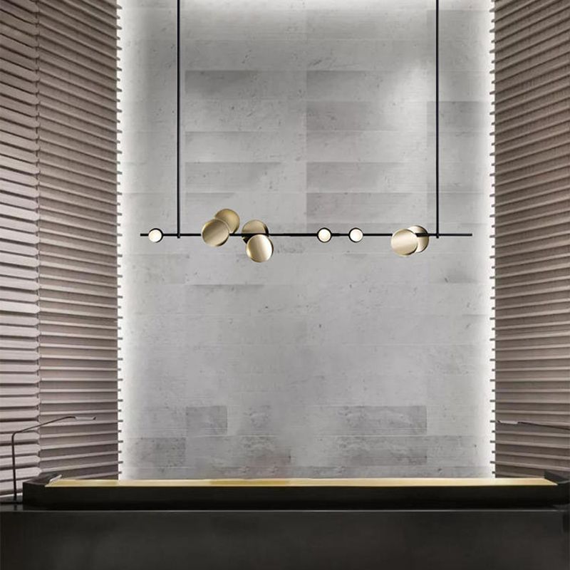 Contemporary Hanging Light Metal Island Light Fixture in Black and Gold for Dining Room