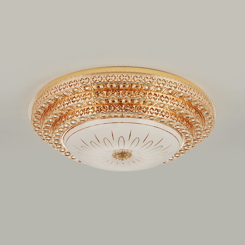 Modern Fashionable Circular LED Ceiling Light Crystal Indoor Flush Mount with Glass Shade