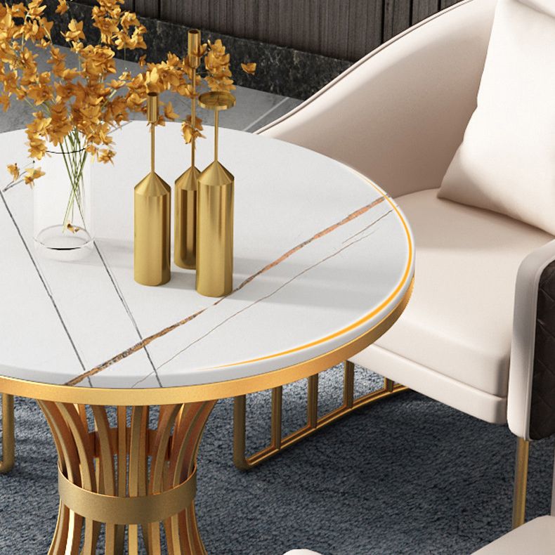 Metal Traditional Luxury Round Table Sintered Stone Indoor Table with Pedestal Base