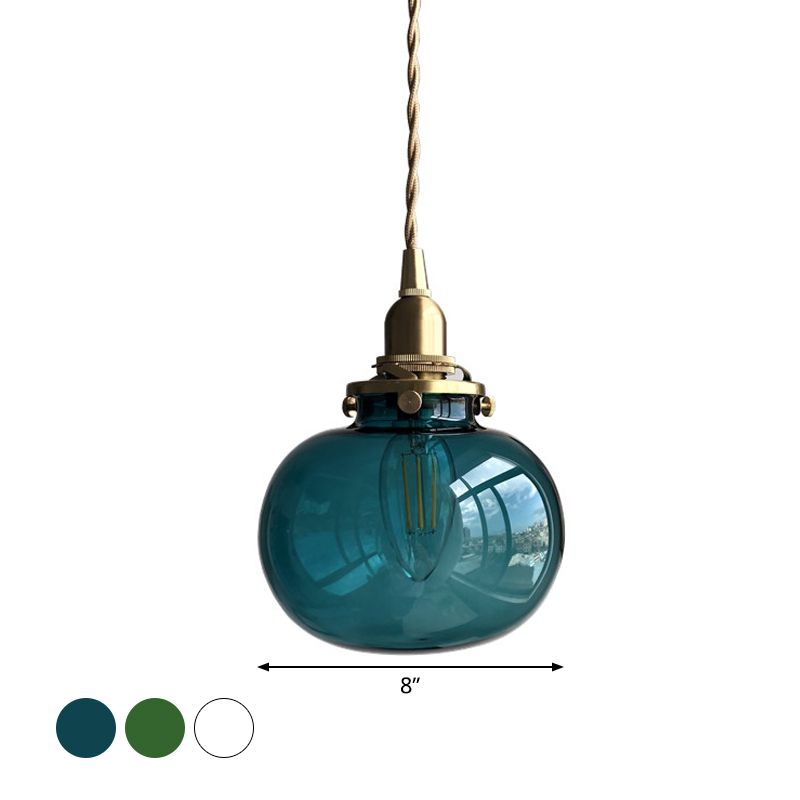 Éclairage pendentif elliptique Aymordage bleu / verre transparent / vert moderne 1 tête de salle à manger plafonnier lampe à pente en laiton