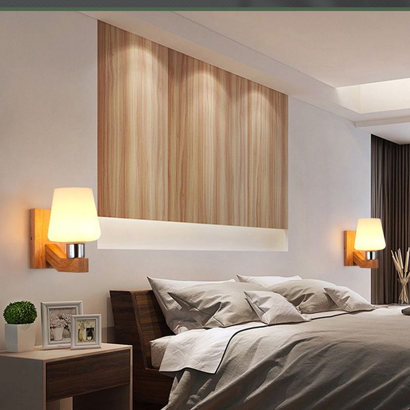 Modern Style Geometric Wall Light Sconces Wood 1 Light Wall Lighting Ideas