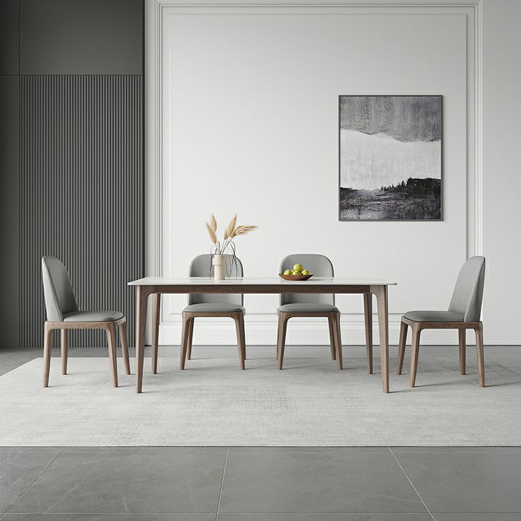 Mid-Century Rectangle Dining Table Stone Dining Table with Solid Wood Legs